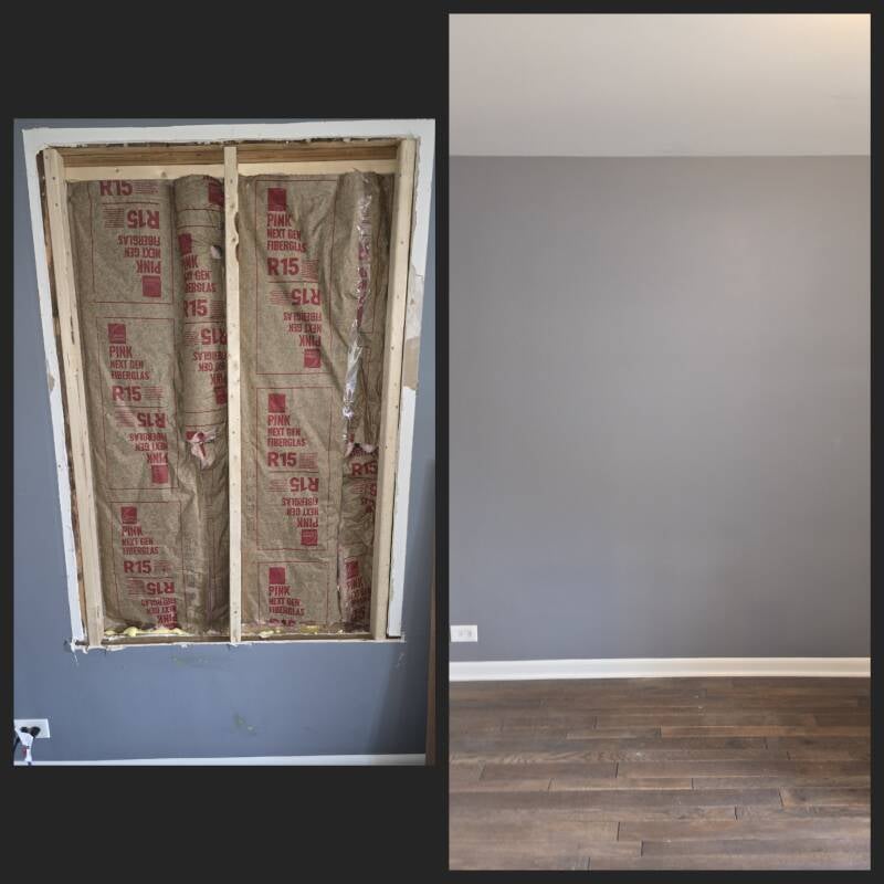 Drywall repair before and after